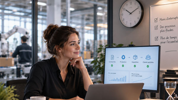 Une scène de travail illustrant le temps, les interruptions et l’attention mobilisée par des tâches répétitives